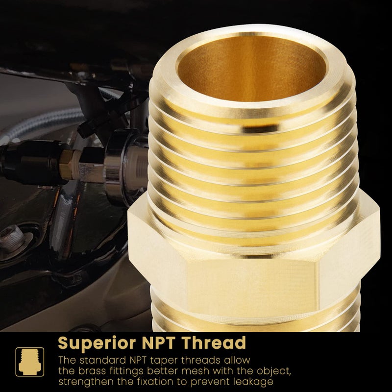 KOOTANS 1/2 NPT x 1/2 NPT Male Solid Brass Hex Nipples, Heavy Brass Pipe Adapter Fittings Equal Nipples Connectors 4Pieces - Image 3